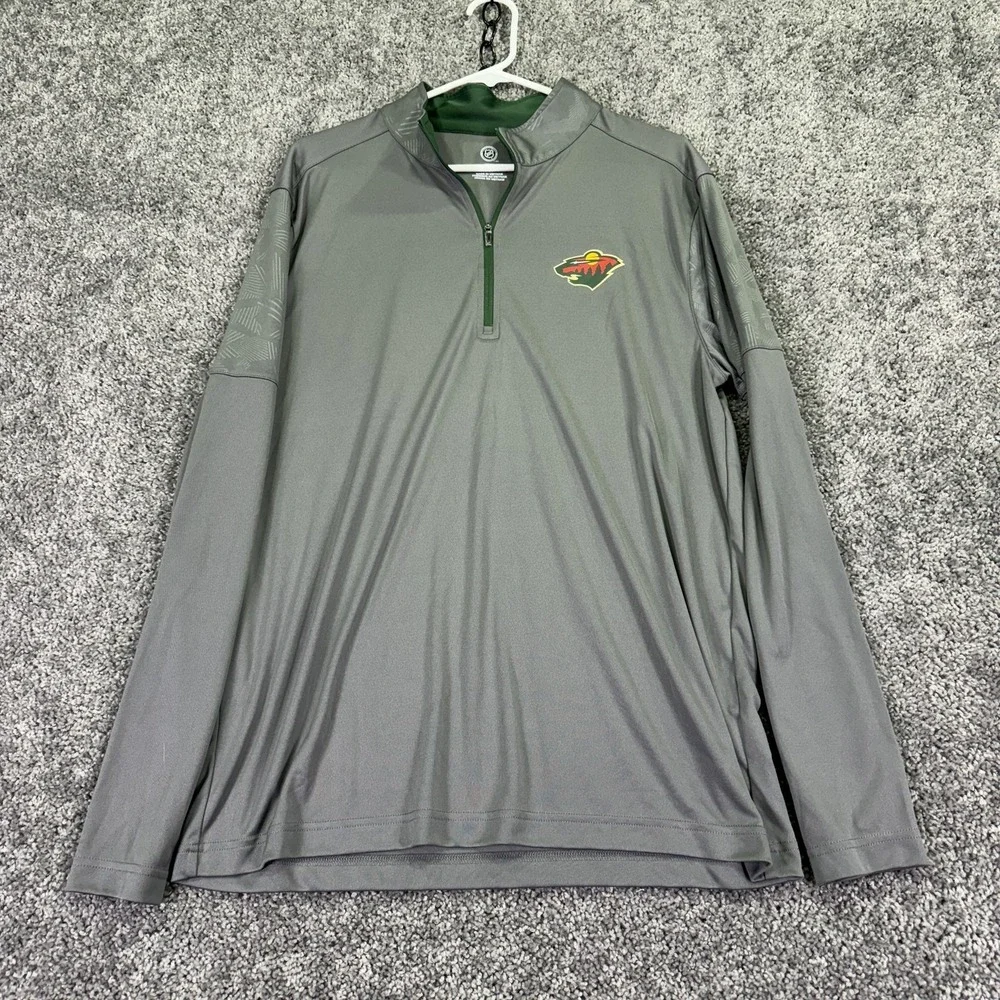 Minnesota Wild Shirt Mens Large Gray NHL Hockey Quarter Zip Long Sleeve Logo